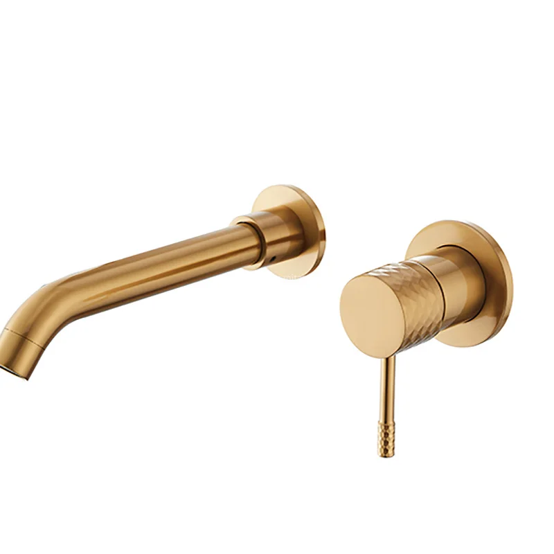 Factory Outlet Concealed Carved Handle Brushed Gold Luxury Brass Hidden Basin Bathroom Faucet Gold Ceramic Faucet Wall-mounted.