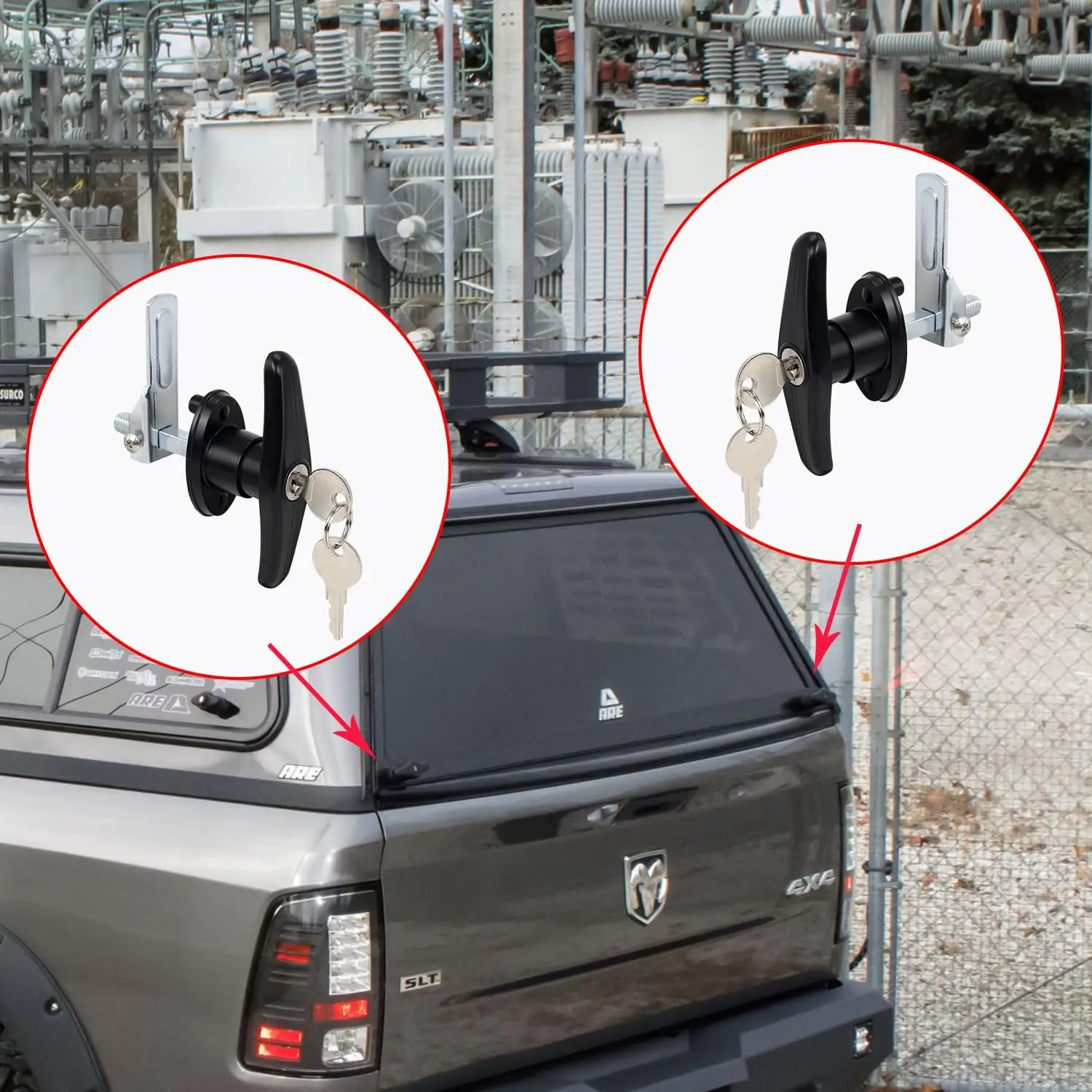 2PCS T Handle Lock Latch Set Left Right Separate Keys for Truck Cap Camper Shell Bed Topper Tonneau Cover Canopy Door Replacemen view 2