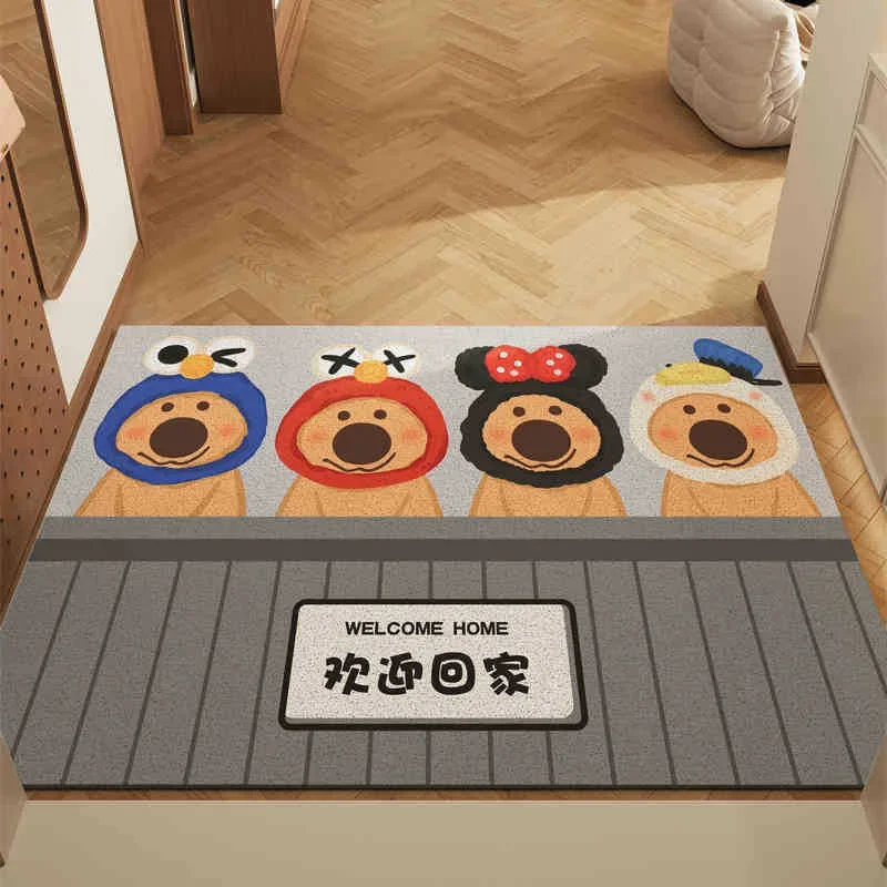 VIKAMA Cartoon Cute Bear Crystal Velvet Carpet Living Room Bathroom Entrance Door Door Dirty And Non-Slip Mat Home Decoration