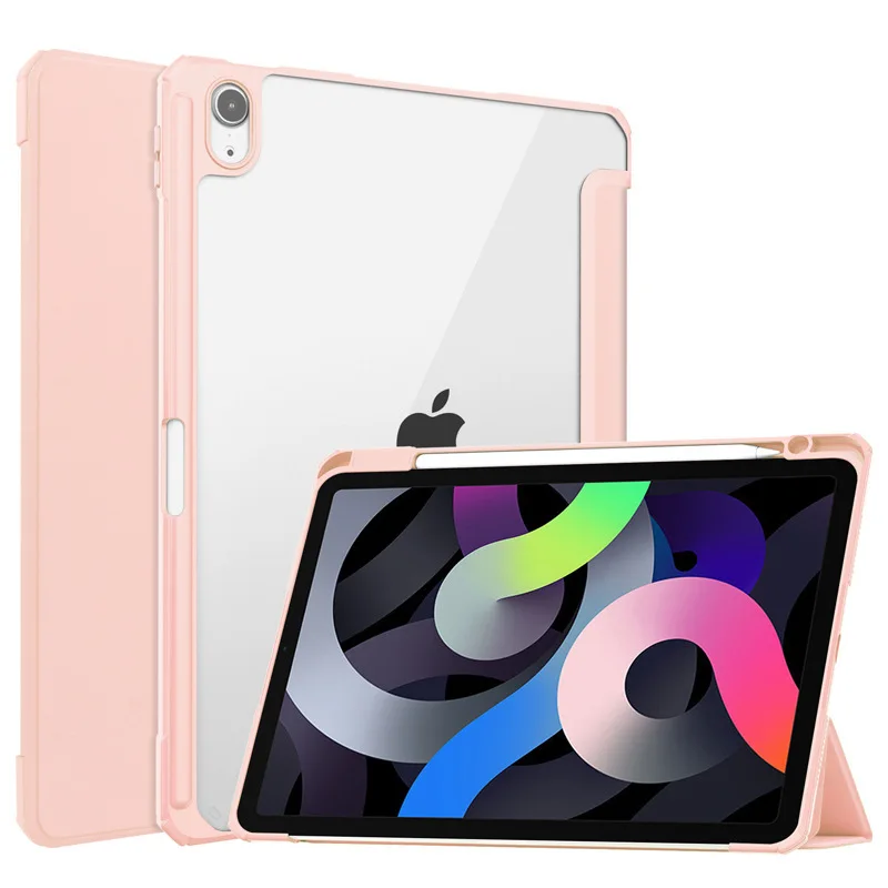 TPU Bumper Case For iPad Pro 12.9 2021 11 2020 With Pencil Holder Pu Leather Smart Case For iPad Air 4 2020 Clear Back Cover