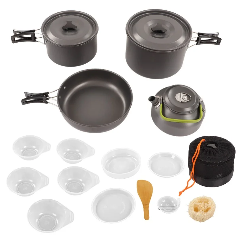 Camping Cookware Kit Portable Practical High Hardness Anti Scald Pot Kettle Set For Outdoor Picnic