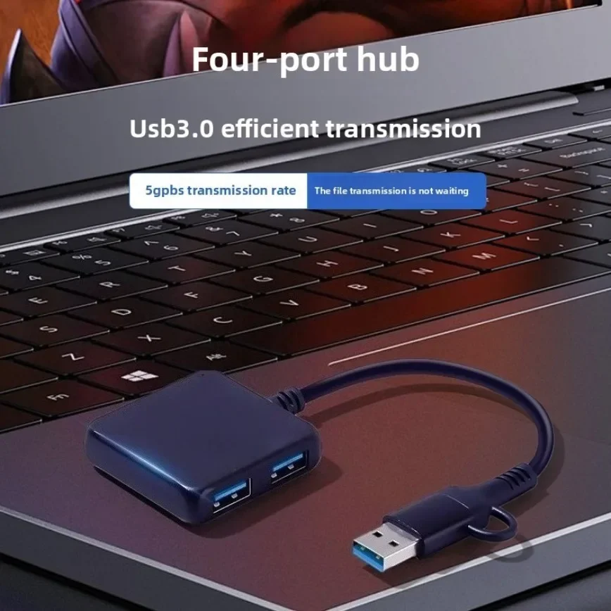 4-Port USB 3.0 Data Hub USB-A + USB-C Splitter Type-C & USB Expander for Laptop Desktop PC Mouse Keyboard Flash Drive U Disk