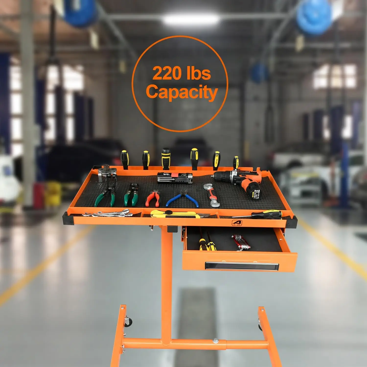 ES8 Heavy Duty Adjustable Work Table with Drawers, Rolling Tool Tray with Wheels of 220lbs Capacity