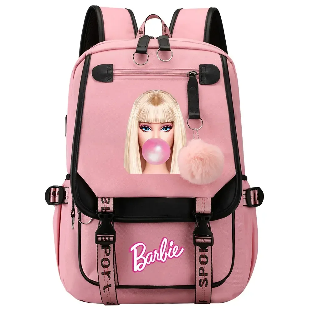 Mochila com design barbie para menino e menina, mochila escolar com usb, lona, laptop, viagens, para adolescentes, novo