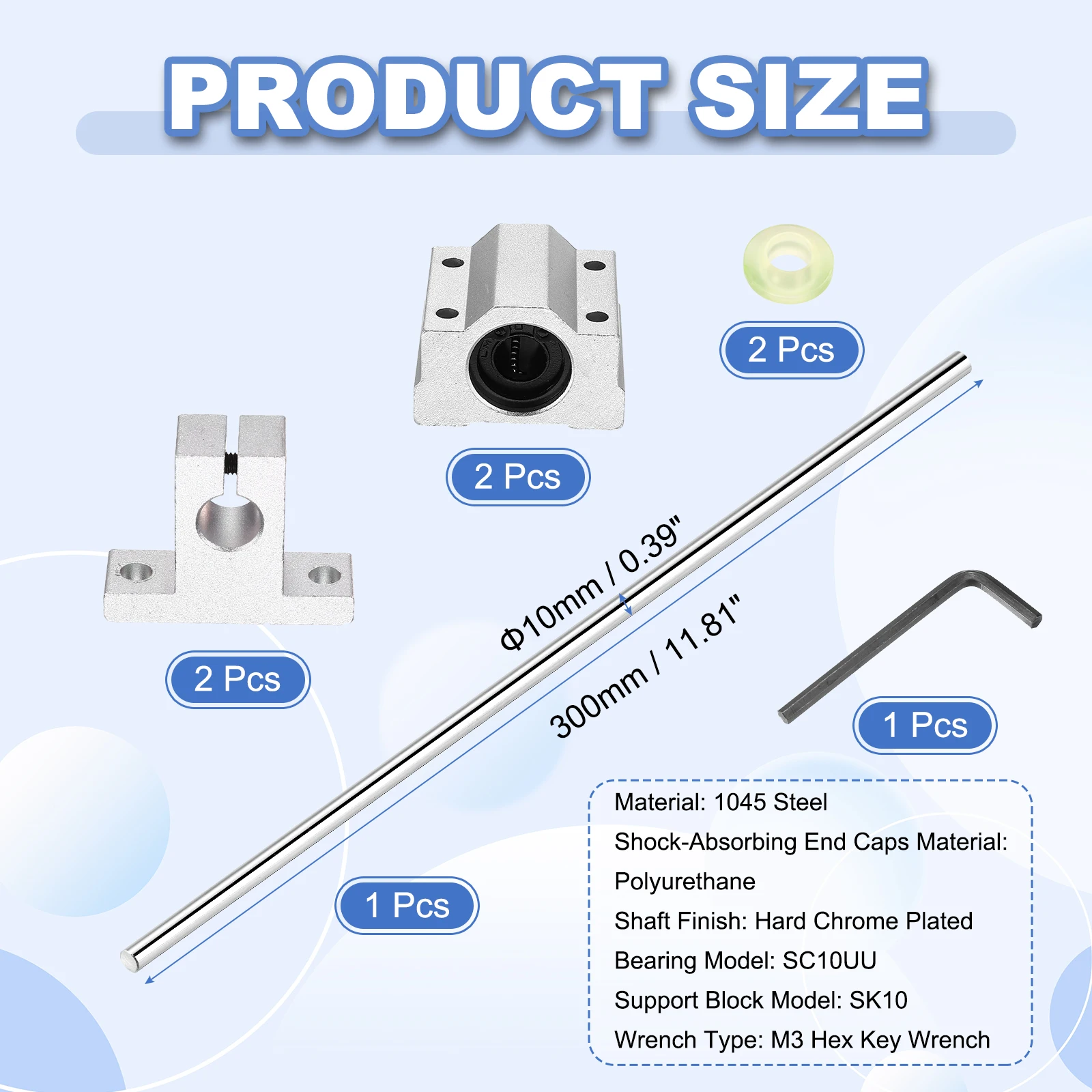 8/10mm x 150-900mm Linear Motion Rod Shaft Guide with SC8/10UU Ball Bearings & SK8/SK10 Aluminum Rail Support Linear Guide Rails
