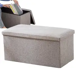 Foot Rest Stool With Storage Shoes Bench Fabric Storage Bin Box Ottomans Storage Bin Box Cotton Linen Large-Capacity