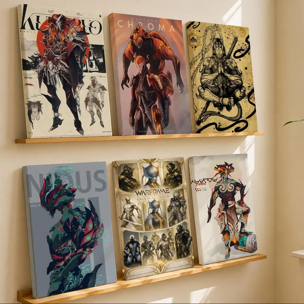 Game W-Warframe Framed Wall Painting Wooden Framed Canvas Poster Wall Art HD Waterproof Print Home Decor
