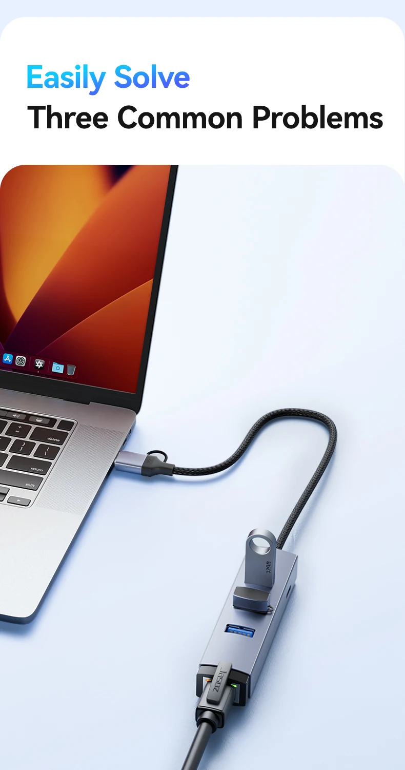 FDBRO 1000Mbps USB/USB-C Ethernet LAN-Adapter 3-Port USB3.0-Hub Dockingstation USB3.0-Hub zu RJ45 Gigabit-Netzwerkkarte für PC – Detail 1