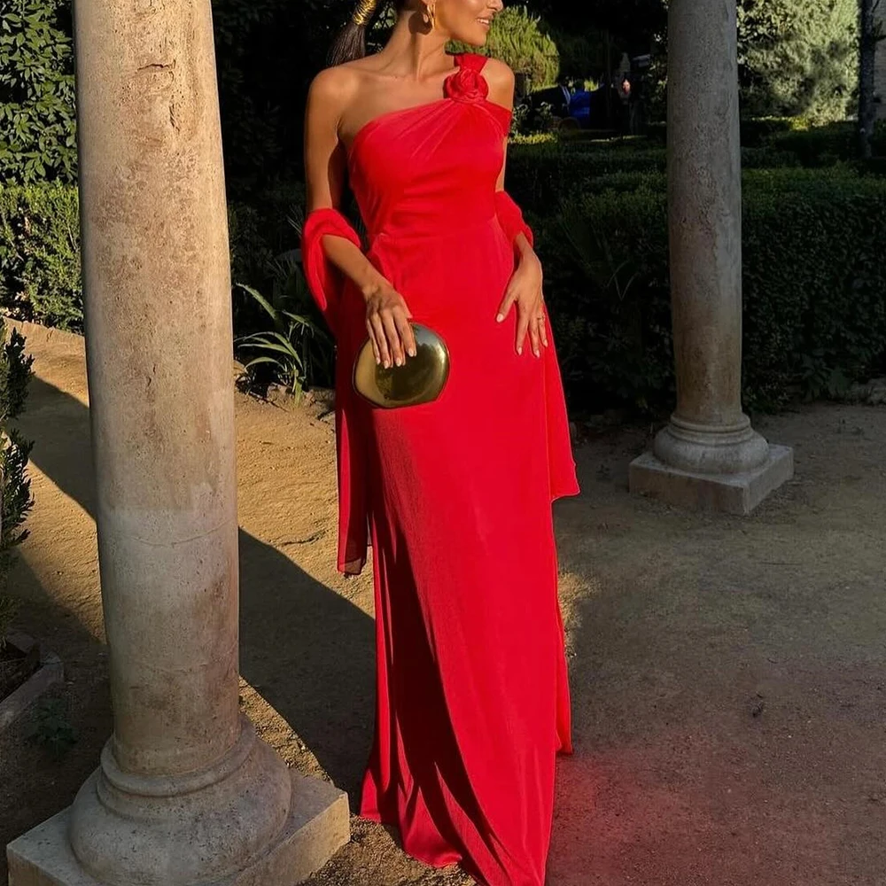 

Classic Celebrity Dress Straight Satin Short Sleeves Floor Length Pleats Sweep Train Solid Red Dresses For Formal Occasions 2024