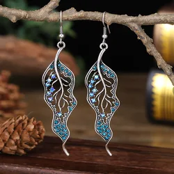 New Design Leaf Earrings For Women Geometric Hollow Drop Dangle Long Earrings Jewelry Crystal Rhinestone Ethnic Earrings Brincos