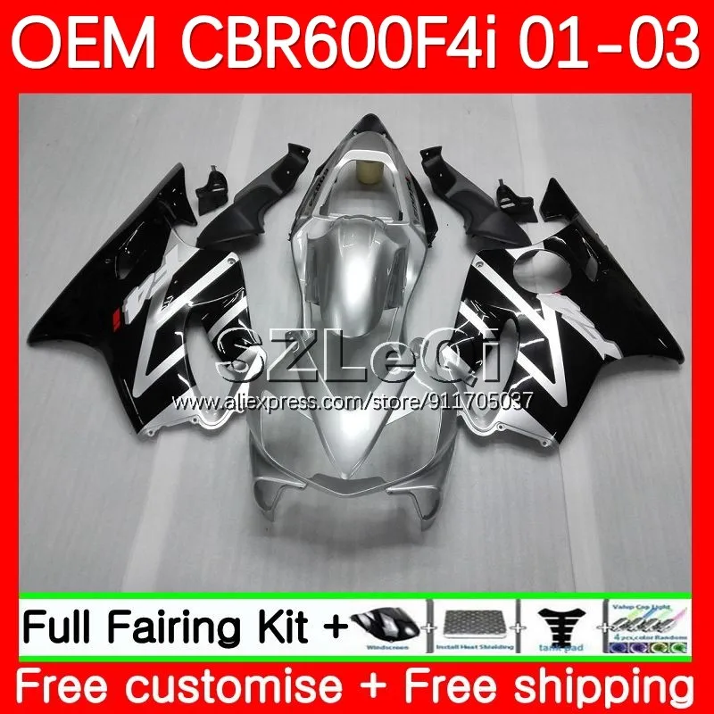 Injection + Dedal For HONDA CBR 600F4i 600CC 600 F4i CBR600F4i 01 02 03 31No.13 CBR600 F4i 2001 2002 2003 Black Silver Fairings