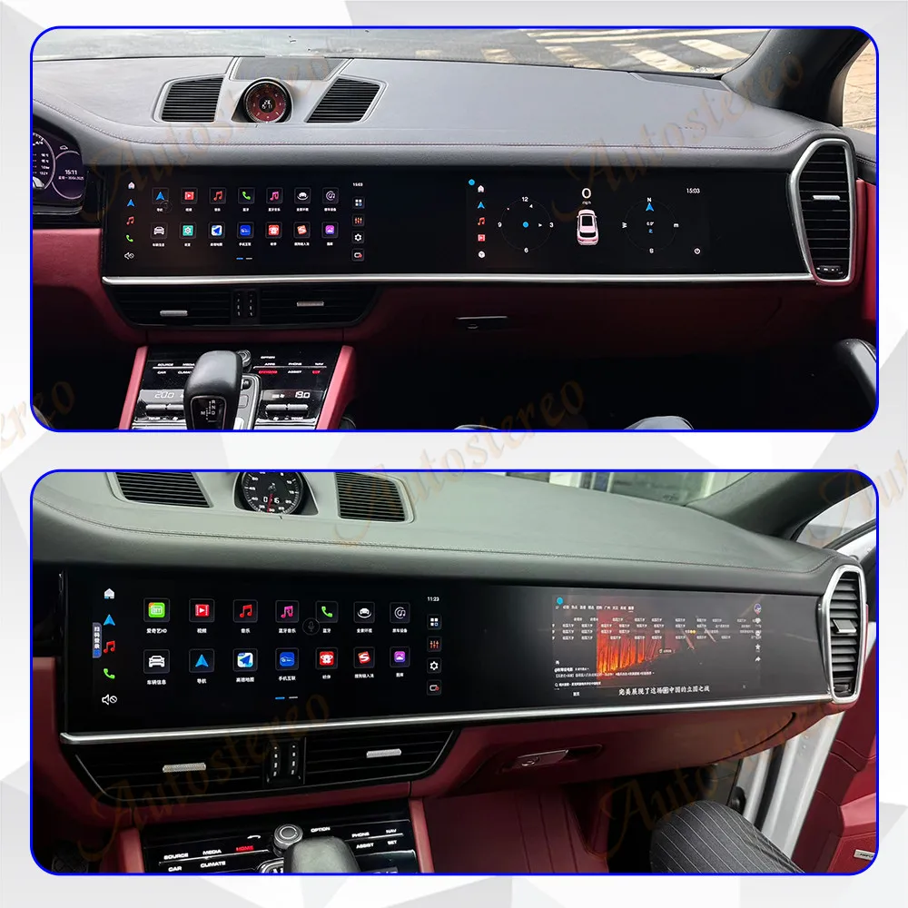 Dual Screen 12.3Inch Carplay For Porsche Cayenne 2018-2023 Upgraded Interactive Android 14 Multimedia Video Player Heat Unit