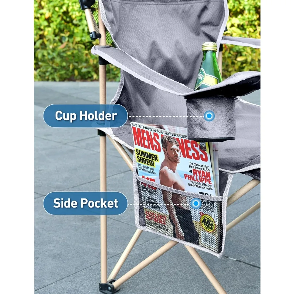 كرسي الشاطئ مع مظلة، كرسي تخييم قابل للطي مع مظلة مع حامل أكواب، جيب جانبي للتخييم، الشاطئ، الباب الخلفي