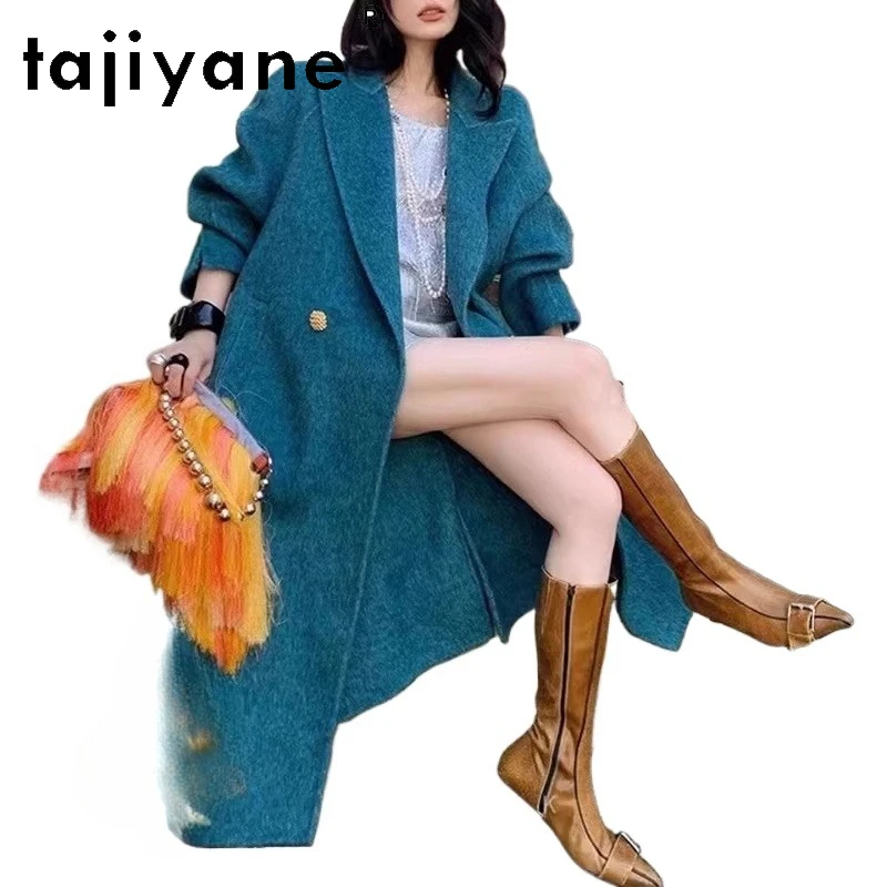 TAJIYANE 10% ラビットファー + 80% ウールコート 女性用 高品質 ロングコート 冬服 羊毛ジャケット 2025 пальто