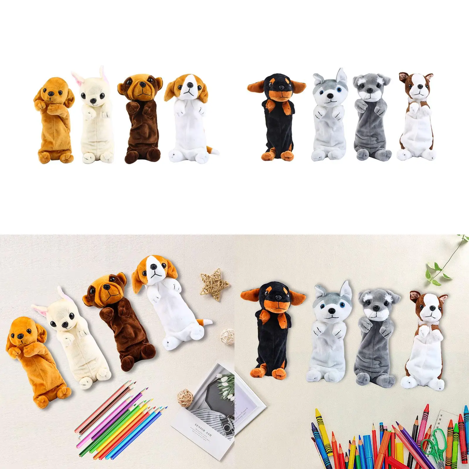 4x Plush Dog Shaped Pencil Cases Purses Cosmetic Bags for Travel Child Teens