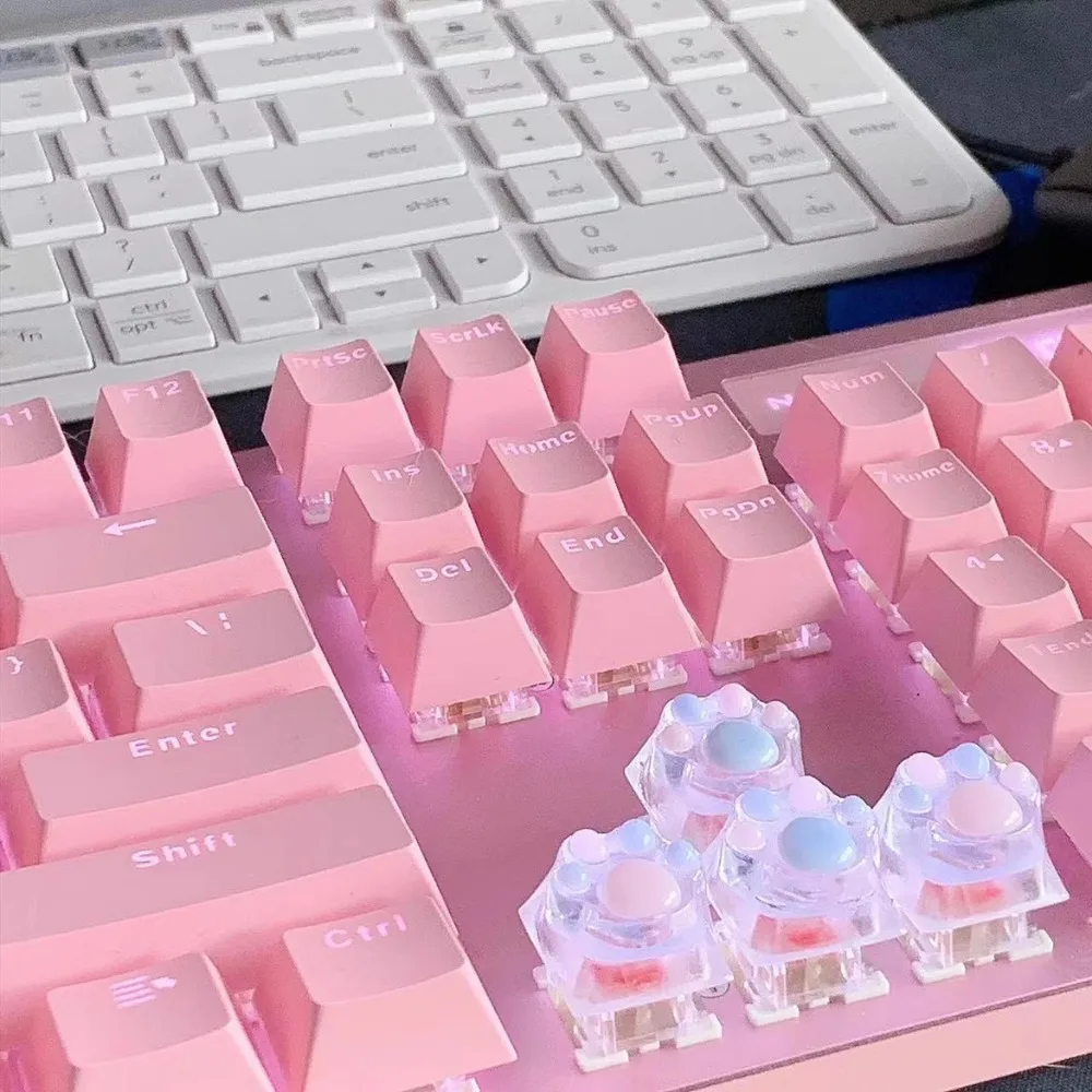 Color, translucent cat paw cute girl powder keycap PBT keycap, suitable for MX switch game mechanical keyboard keyboard