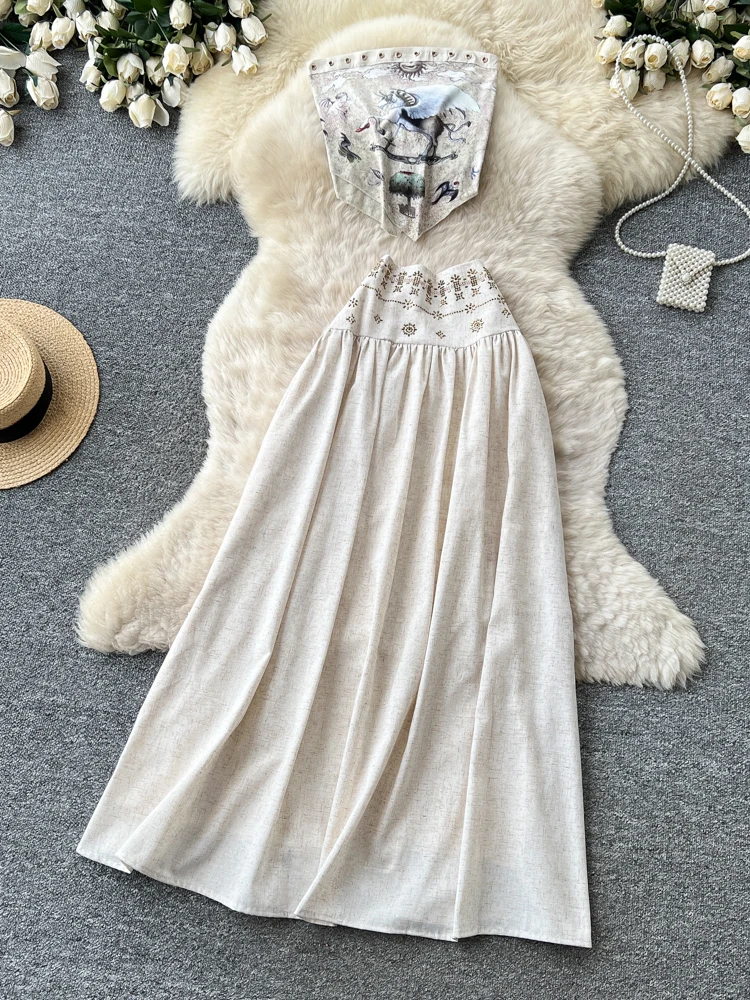 

Romantic Style Halter Neck High Waist Skirt Two Piece Set Women Summer Sexy Backless Slimming Commute Outfit Casual Work...