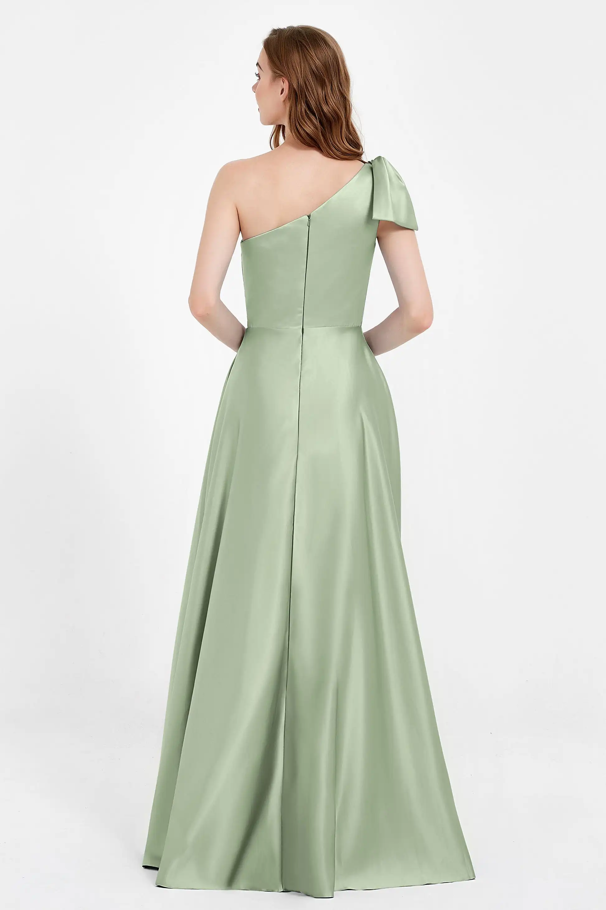 Satin One-Shoulder A-line Bridesmaid Dresses With Bow Simple Sleeveless Backless Long Wedding Guest Gowns Party Evening Dress