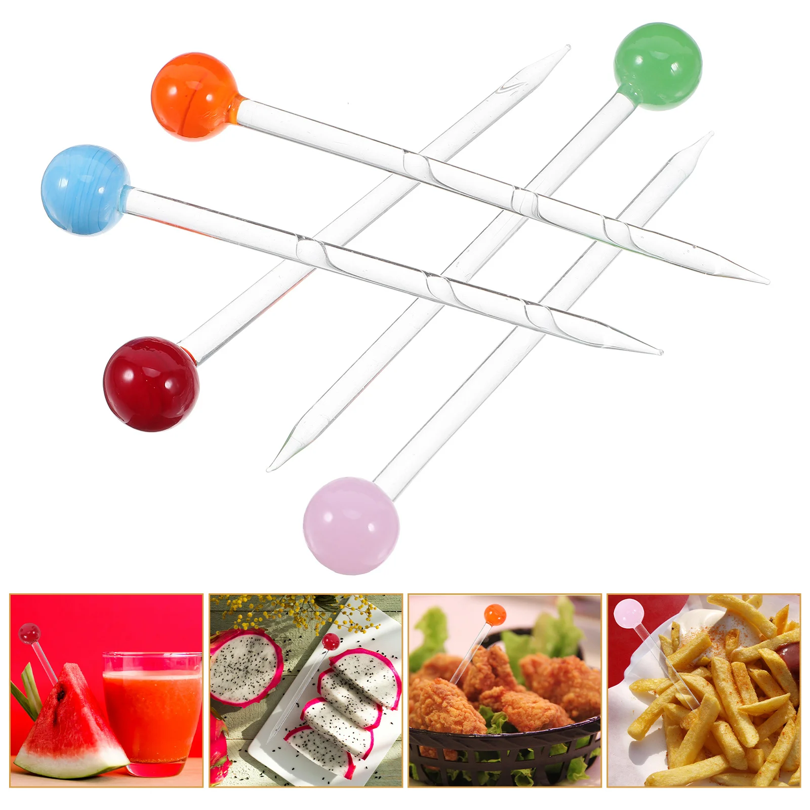 

5 Pcs Glass Fruit Picks Swizzle Sticks for Cocktails Party Toothpicks Snack Skewers