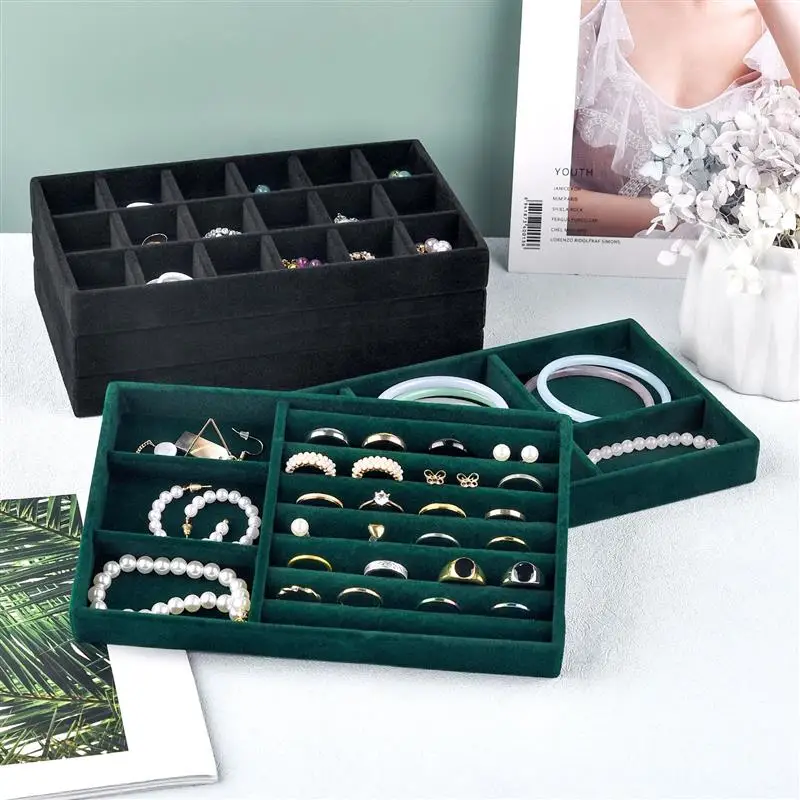 Velvet Jewelry Display Tray Exquisite Jewellery Holder Portable Ring Earrings Necklace Organizer Storage Box Organizator Trays