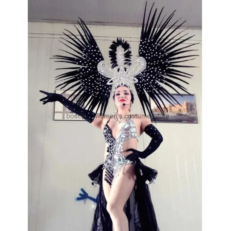 Cos DS Dress Opening Dance Performance Costume Feather Headpiece Dance Team Samba Costume Carnival Halloween Bar C