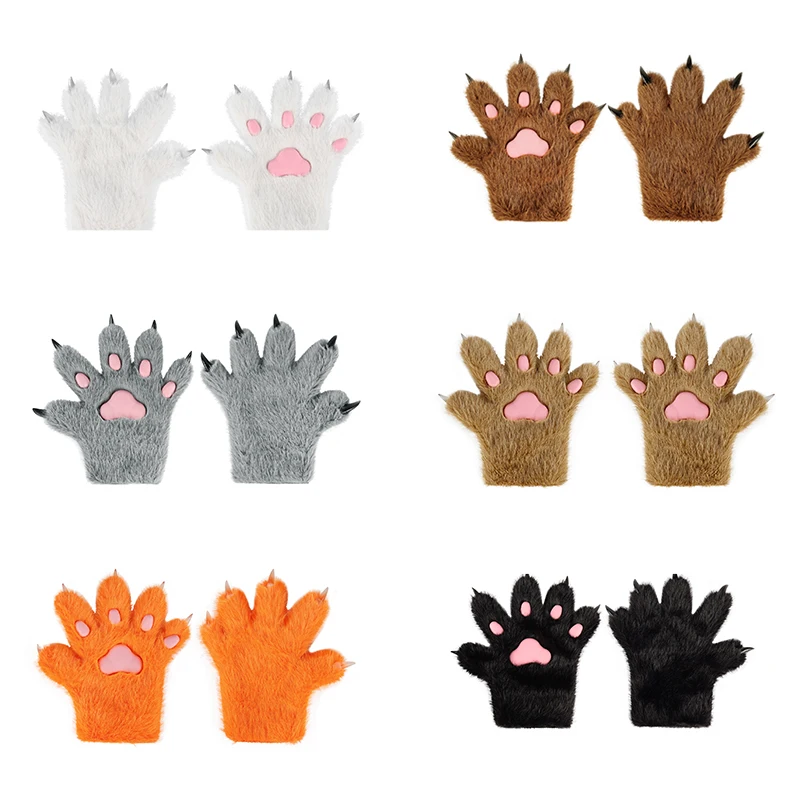 Halloween Cosplay Christmas Cosplay Props Cute Cartoon Animal Paw Plush Finger Gloves Kitten Fox Collection Warm and Practical