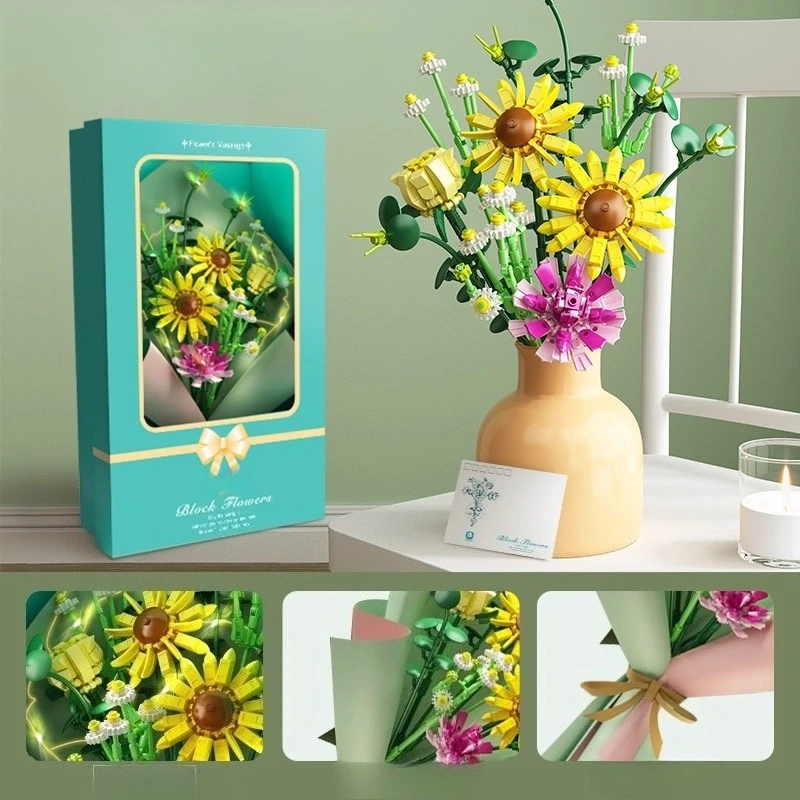 SEMBO محاكاة عباد الشمس اللبنات العصرية اللعب تجميعها باقة أبدية نموذج سطح المكتب الحلي ألعاب تعليمية الهدايا #2