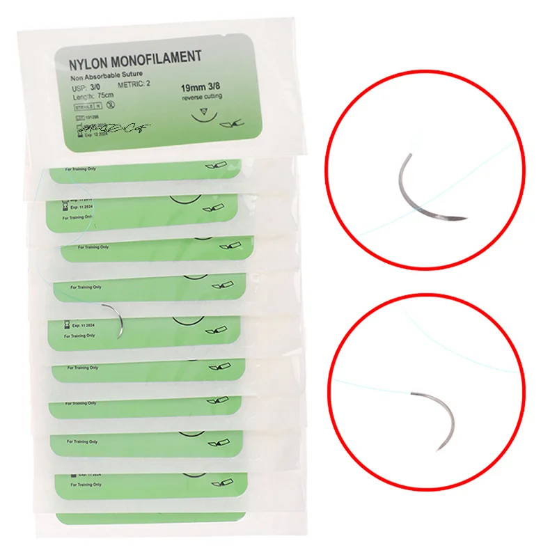 12Pcs Polypropylene Monofilament Medical Thread Set with Needles Surgical Suture Training Practice Kit for Medical Students
