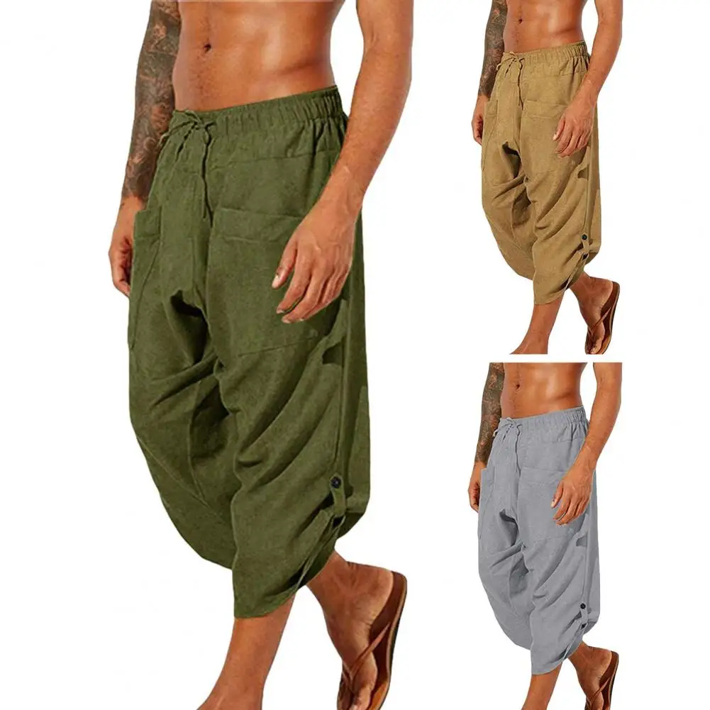 Cotton Trouser Loose Drawstring Sweatpants Pockets Boho Vikings Pirate Costume Fashion Loose Beach Pants