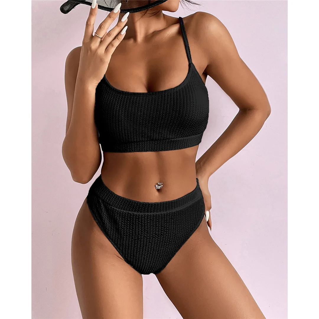 S - XL, 7 Farben, gerippter Damen-Badeanzug, Bikini mit hoher Taille, zweiteiliges Bikini-Set, Badebekleidung, Badeanzug, Modell V3316. – Detail 8