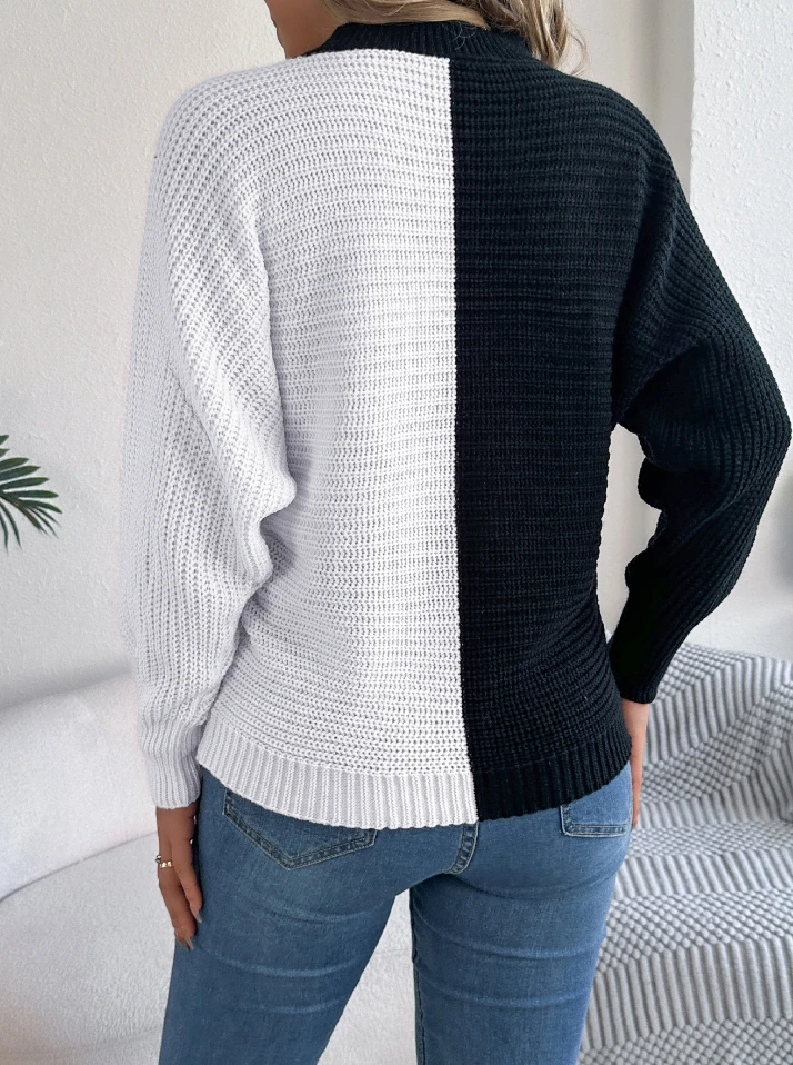 Fashionable Casual Color Blocking Knitted Sweater for Women Pullover Women Trends 2025