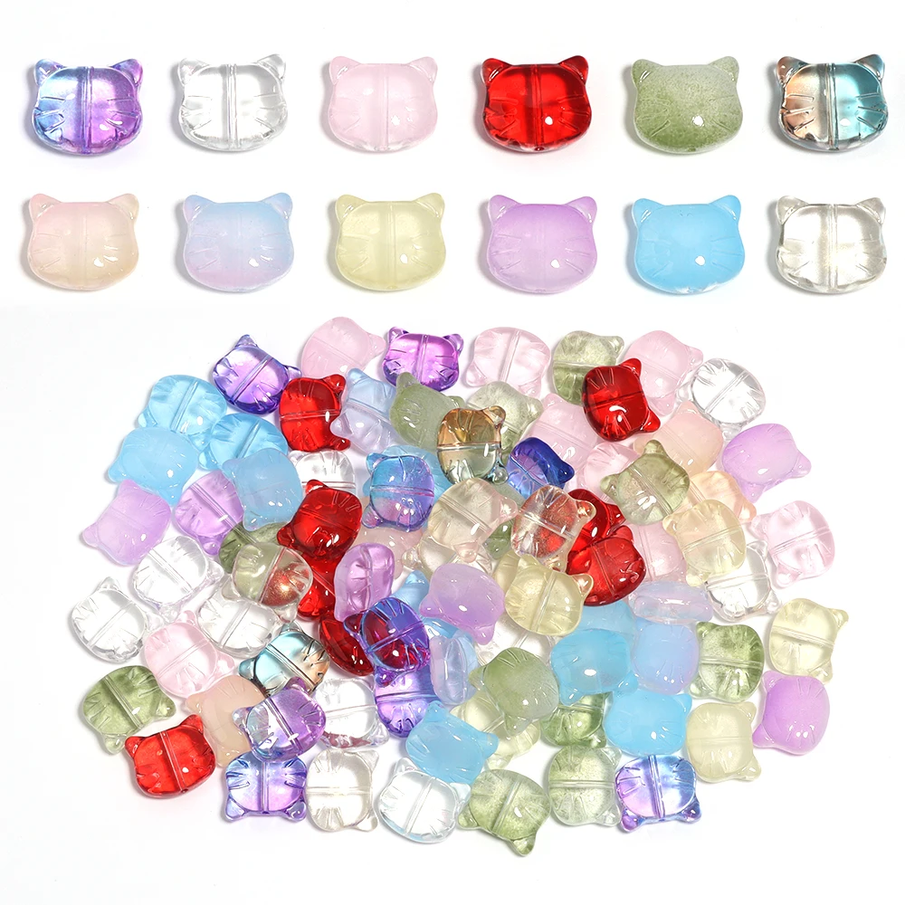 

30pcs/lot Cat Head Glass Beads Colorful 12x14mm Cat Lampwork Charm Beads Loose Bead For DIY Jwelry Making Bracelets Earring
