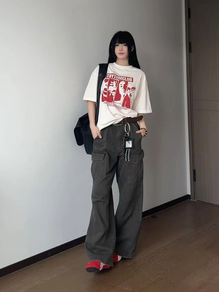 Neckypo American Street Style Multi-Pocket Casual Work Pants Loose Straight Leg Long Trousers for Men And Women