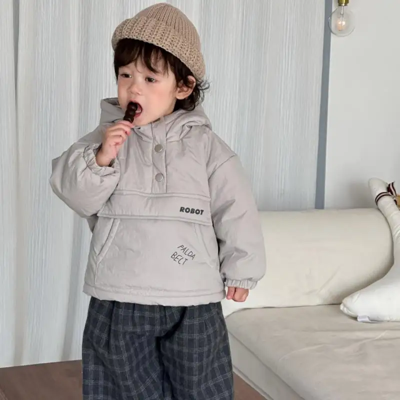 

2025 Winter New Baby Cotton Padded Jacket Infant Boys Warm Coat Plus Velvet Thick Girls Casual Hooded Coat Toddler Clothes