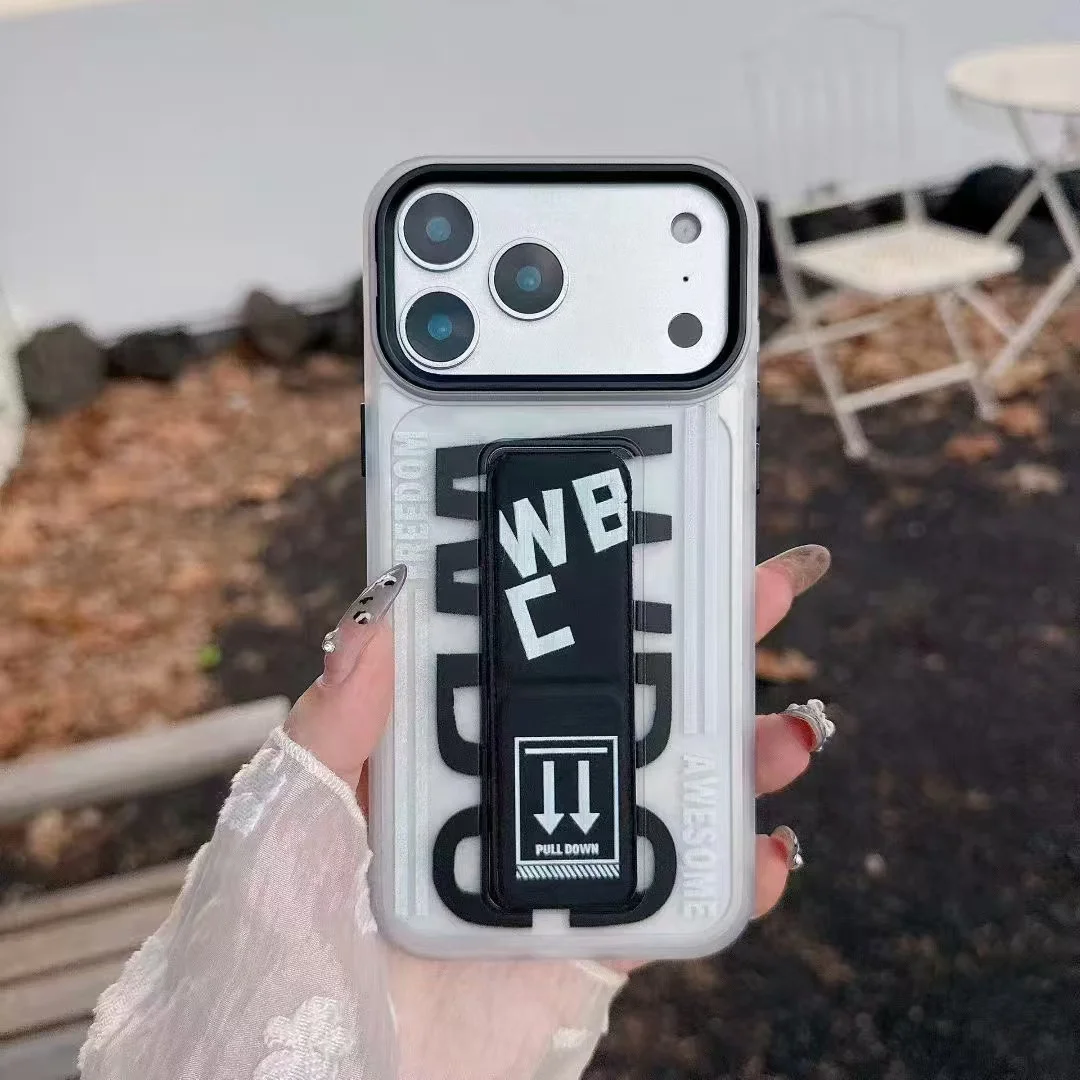 Luxo novo "marca na moda" estilo wbc puxar cinta suporte caso para iphone 17 16 15 14 13 pro max 17air à prova de choque fosco capa dura