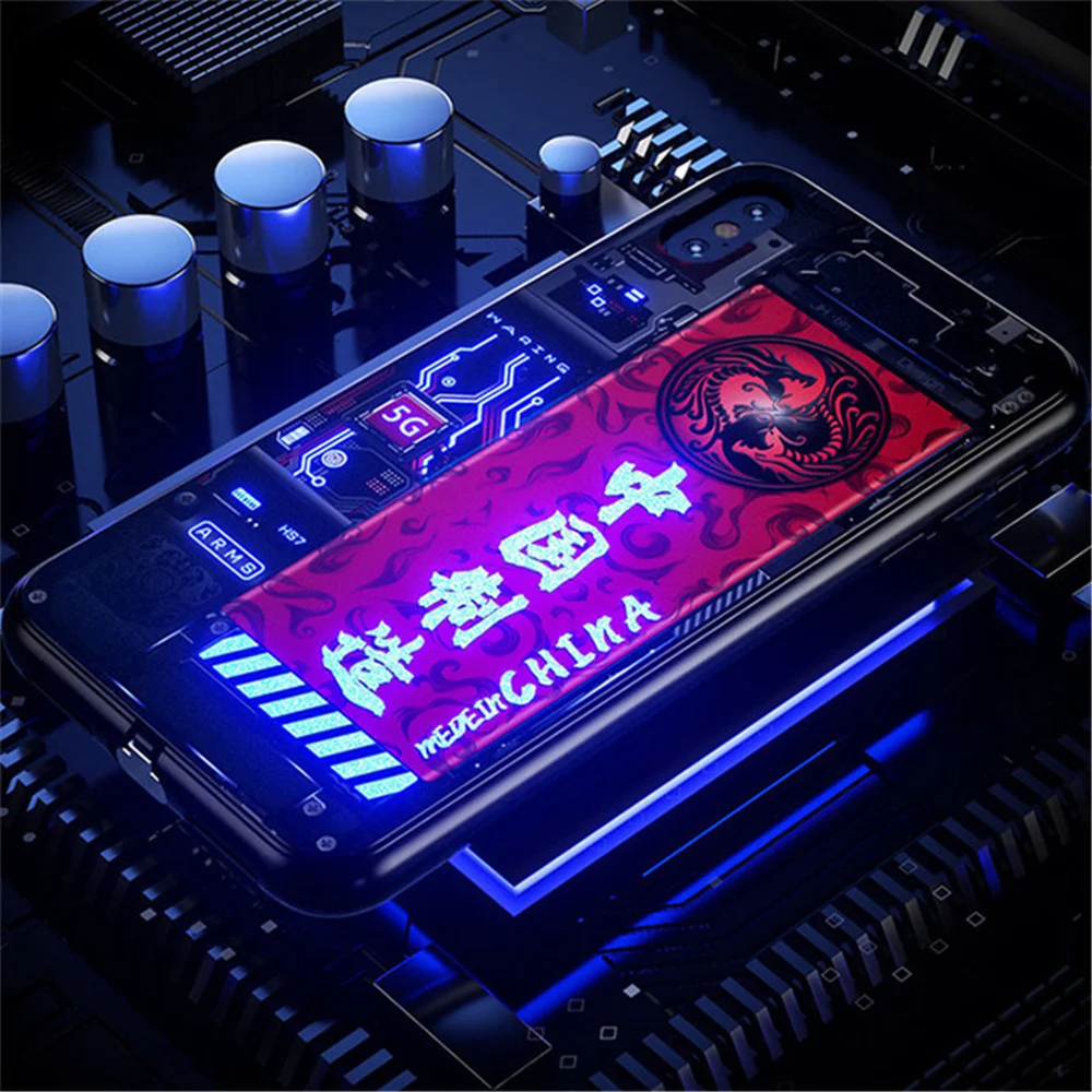 

LED Phone Case For iPhone Air 17 16 E 15 14 13 12 11 Pro Max Back Cover Sound Acoustic Control Protect Shockproof Glass Cover