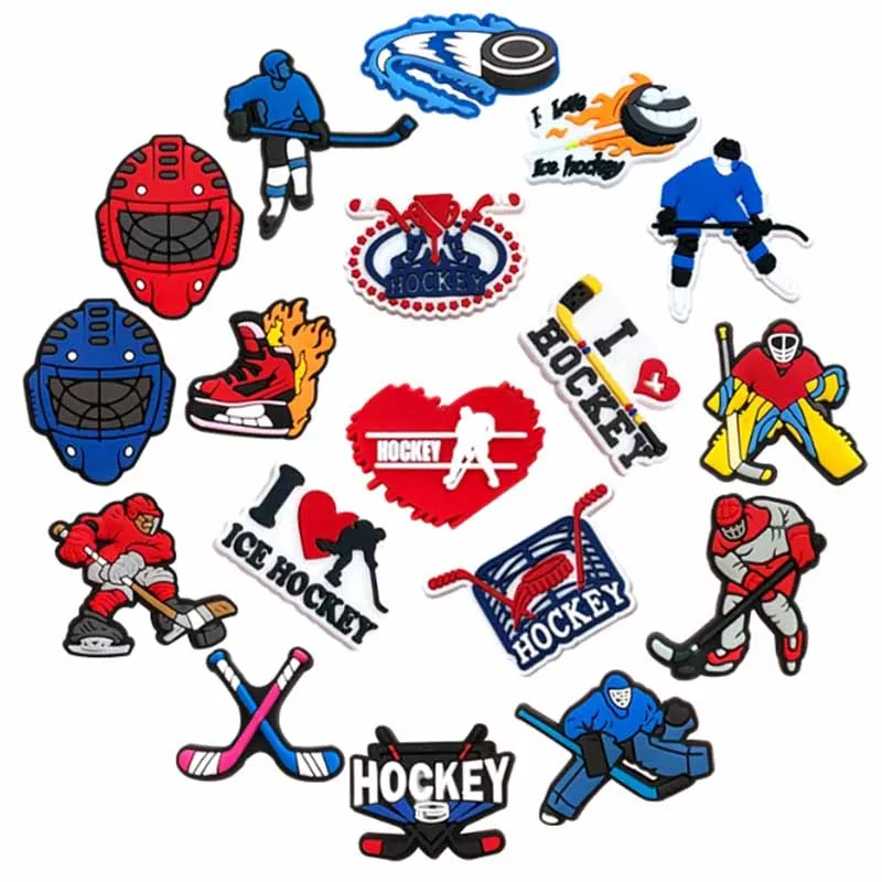 Hockey Series Shoe Charms For Clogs Shoe DIY Decoration Premium Quality Popular Sports Charms Accessories Bubble Slides Sandals