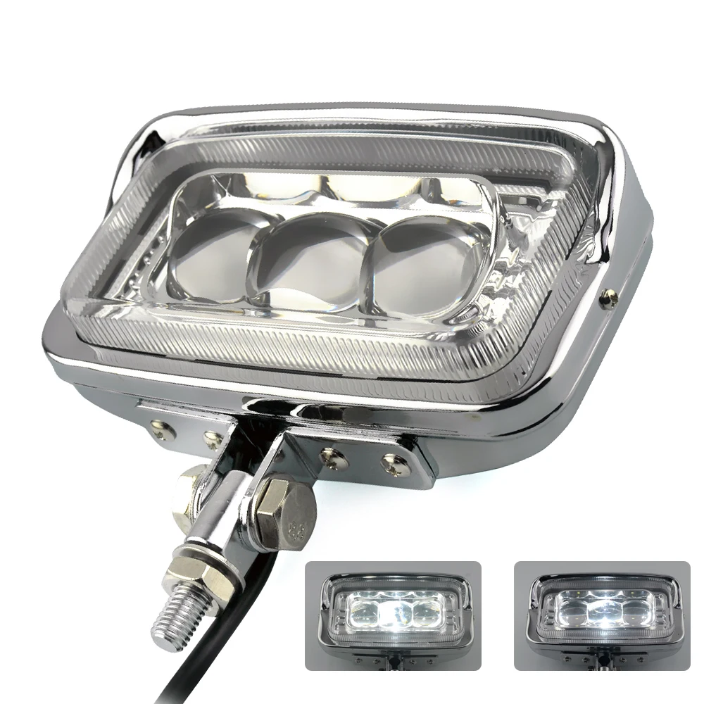 Motorcycle Square LED Headlight Hi/Lo Beam Retro Headlamp Visor 10mm Bottom Mount Universal For Harley Cruiser Bobber Chopper