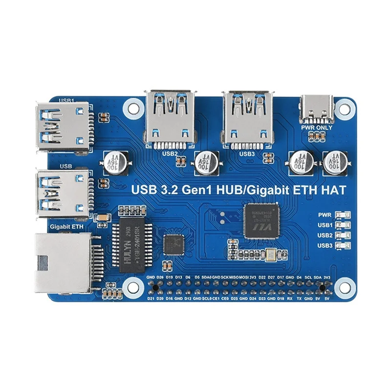 ABKI-Waveshare para Raspberry Pi USB 3,2 Gen1 HUB Gigabit ETH HAT placa de expansión USB 3,2 Gen1 + 1000M puertos ETH para Raspberry Pi 4