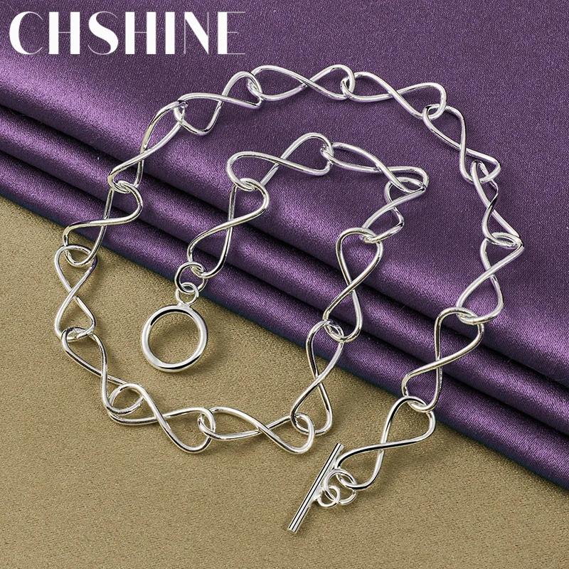 CHSHINE 925 Sterling Silver 8 Words Chain Necklace For Women Lady Wedding Party Fashion Charm High Quality Jewelry