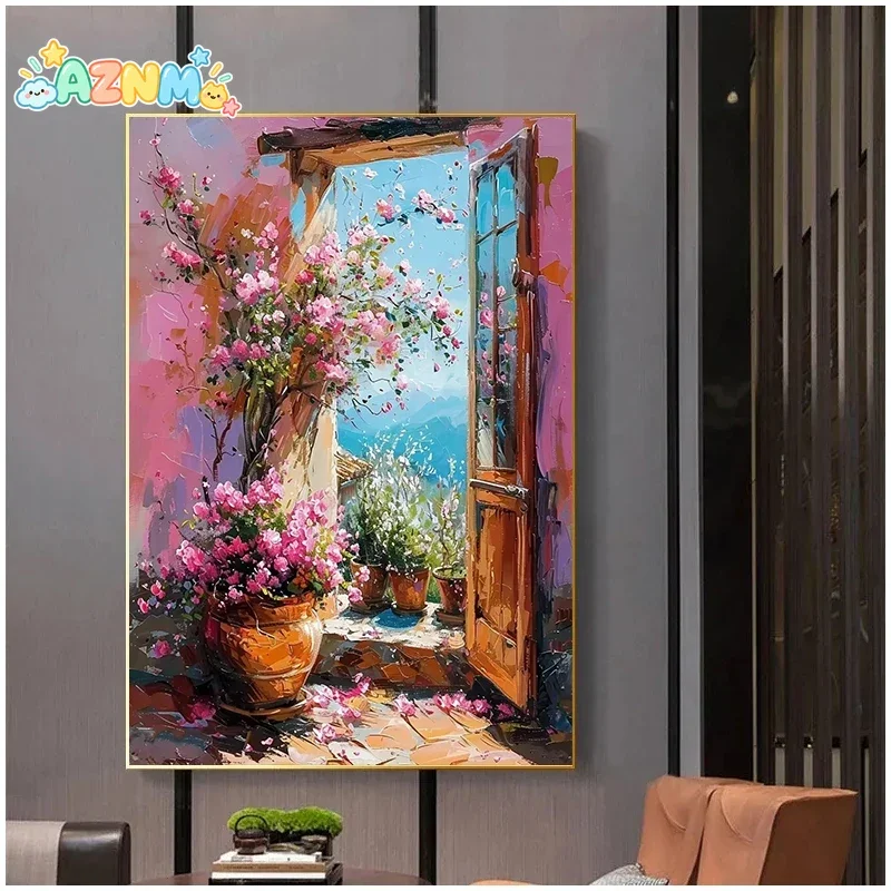 Abstract Colorful Graffiti Town Window Landscape Canvas Painting Modern Art Sea View Aesthetic Posters Prints Living Room Dec