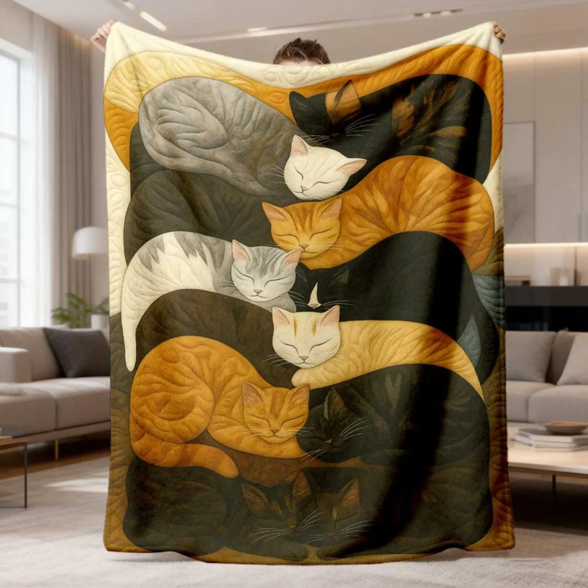 2026 New Flannel Blanket 1pc Featuring Retro Cat Art Print, Suitable for All Seasons, Ideal for Sofa, Bed, Car, Or Camping. A Wa