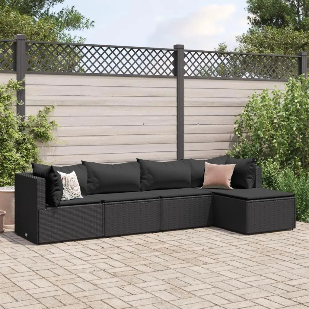 

Comfortable Black Rattan Patio Lounge Set 5 Pieces Powder Coated Steel Outdoor Furniture