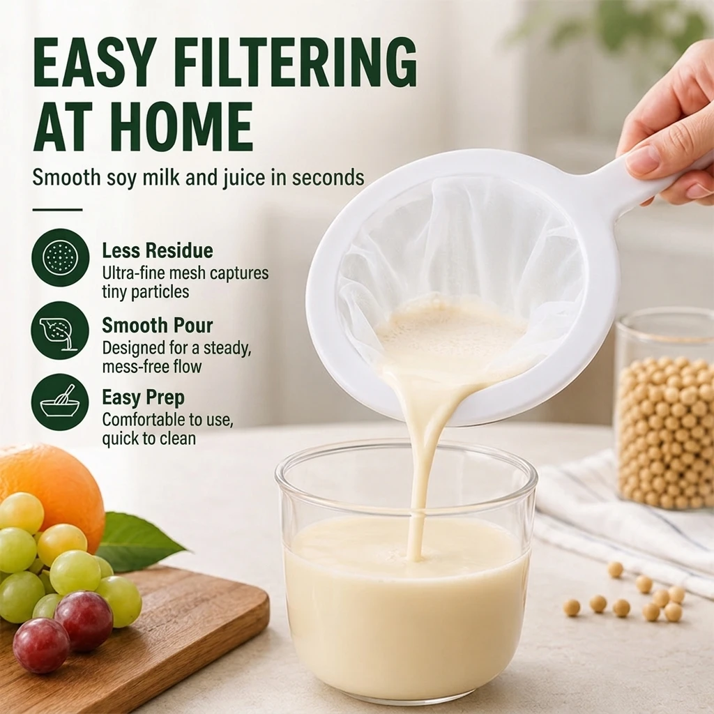 YGTITAN Soy Milk Filter Bag, Reusable Food-Grade PP Strainer with Handle for Juice & Coffee, Fine Mesh, 100-400 Mesh