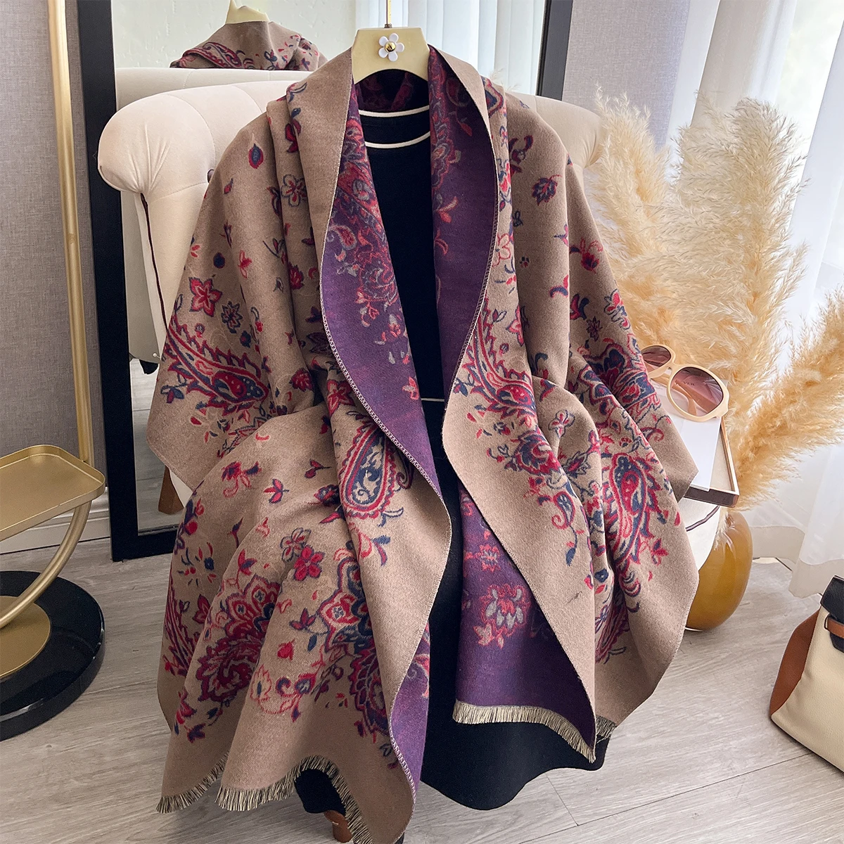 Neue Winter Eleganz Kaschmir Schal Frauen Paisley Zwei-Seitige Schal Weibliche Pashmina Luxus Marke Poncho Dicke Decke Warme Bufanda – Detail 9