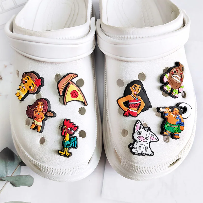 1-8pcs Disney Moana Shoe Charms Cartoon Shoes Accessories Decoration for Garden Sandal Wristbands Buckle Kids Party X-mas Gifts