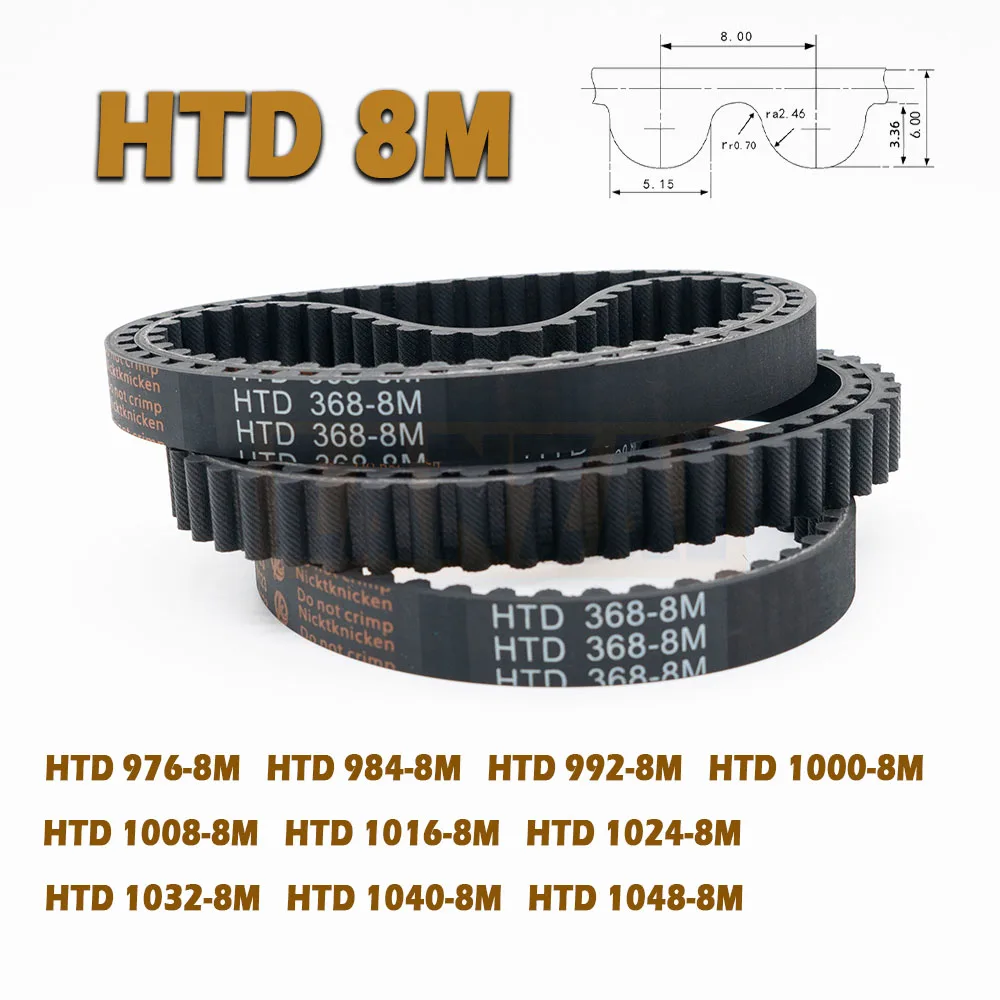 HTD8M Timing Belt Length 976~1048mm Rubber Closed Loop Width 15~40mm 976 984 992 1000 1008 1016 1024 1032 1040 1048mm 8M Drive