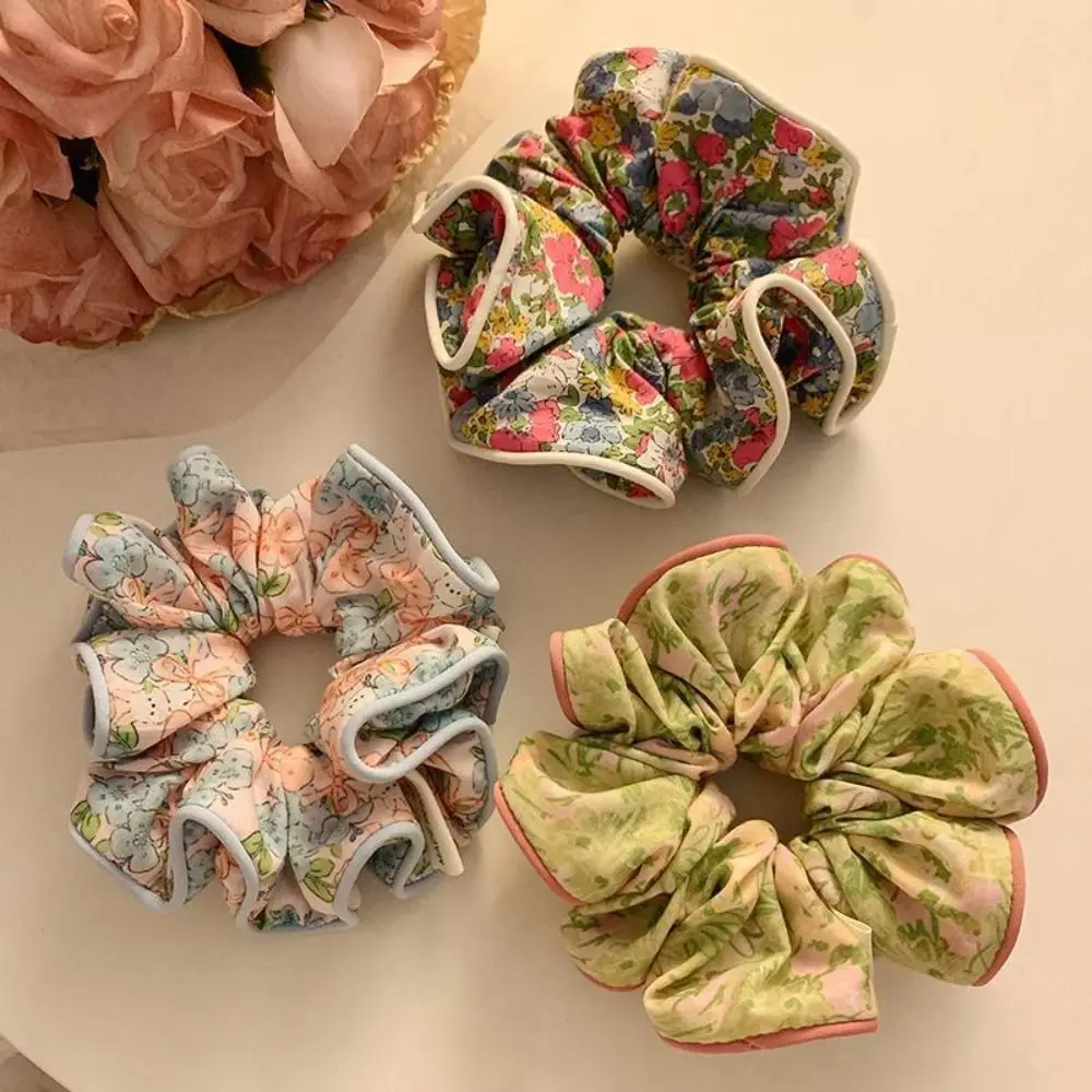 Scrunchies elásticos para mujer, banda para el cabello con flores, soporte para Cola de Caballo Vintage, lazo Floral para el cabello, bandas de goma