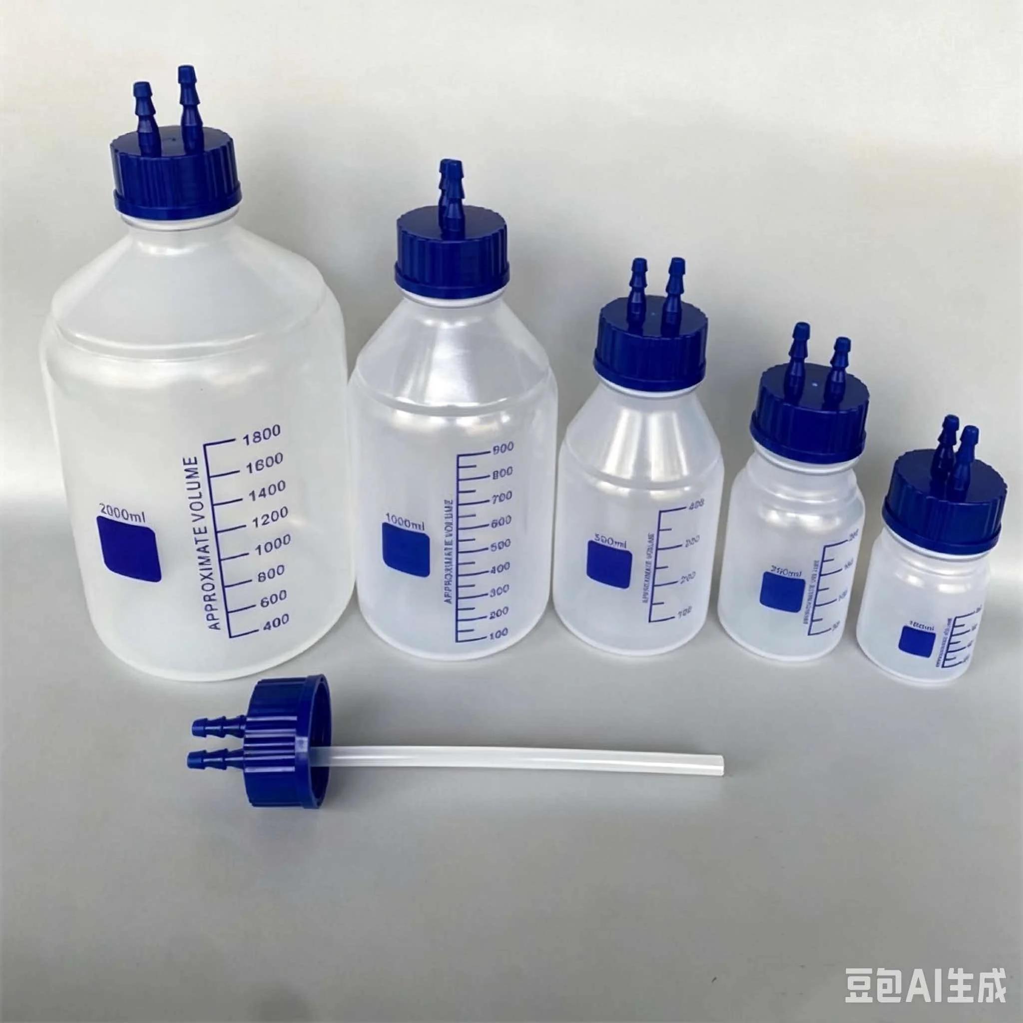 GL45 double-hole cap plastic buffer bottle negative pressure vacuum bottle gas washing bottle polypropylene PP heat resistant