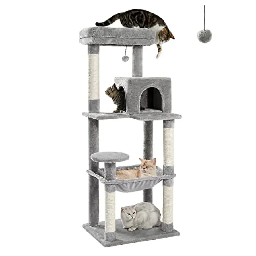 

Cat Tree for Large Cats with Metal Frame and Big Hammock Indoor Cat Tower Featuring Multi-Level Shelves 2 Door Condo House Scra